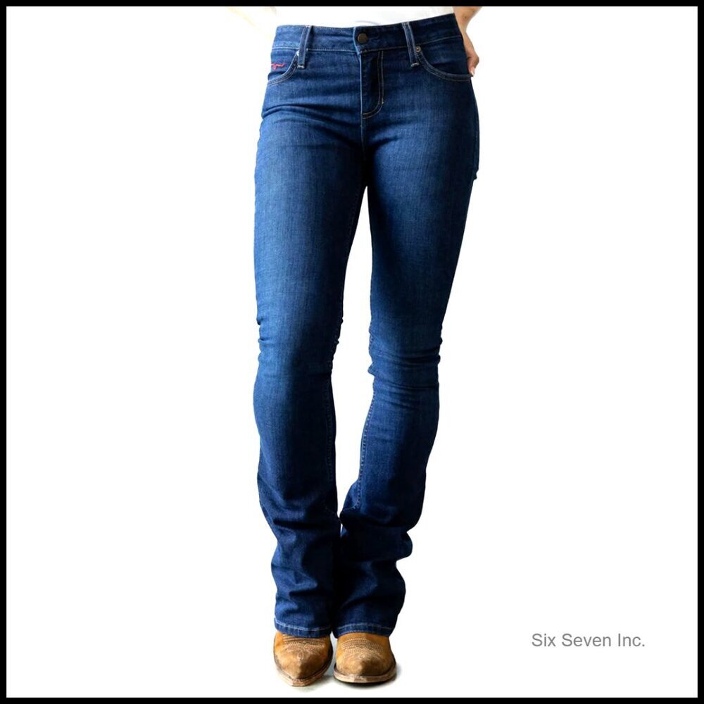 Mid-Rise Bootcut Jeans Fitted Thigh Flare Western Chic Classic Denim